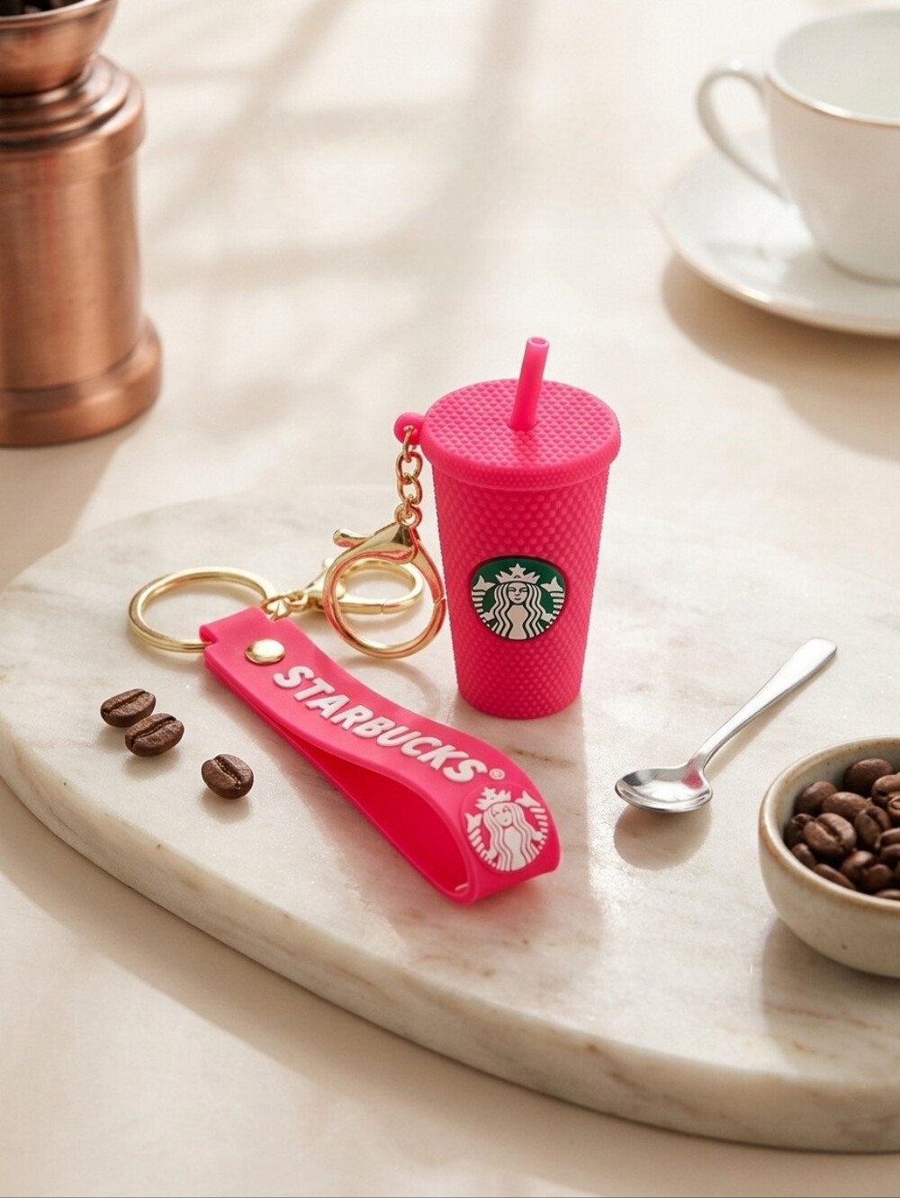 Hot Pink Silicone Tumbler Keychain with Logo Strap